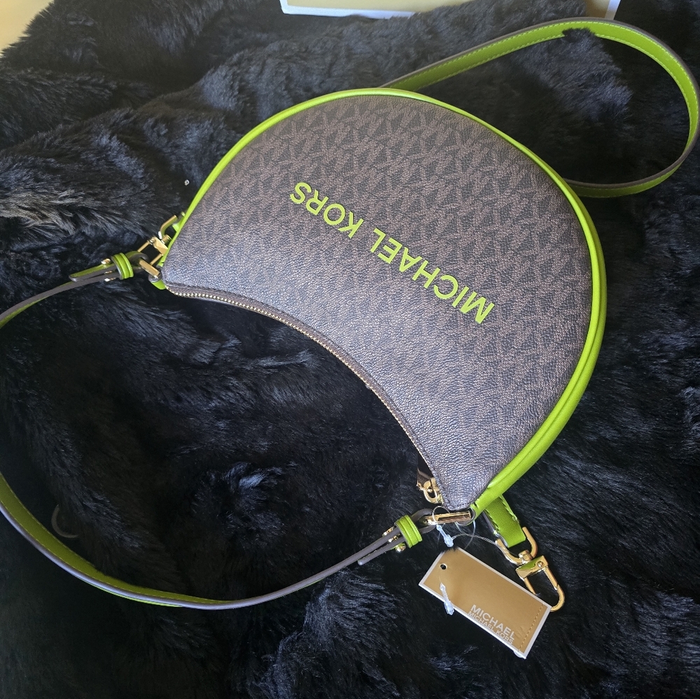 Michael Kors Brown and Lime Shoulder Bag